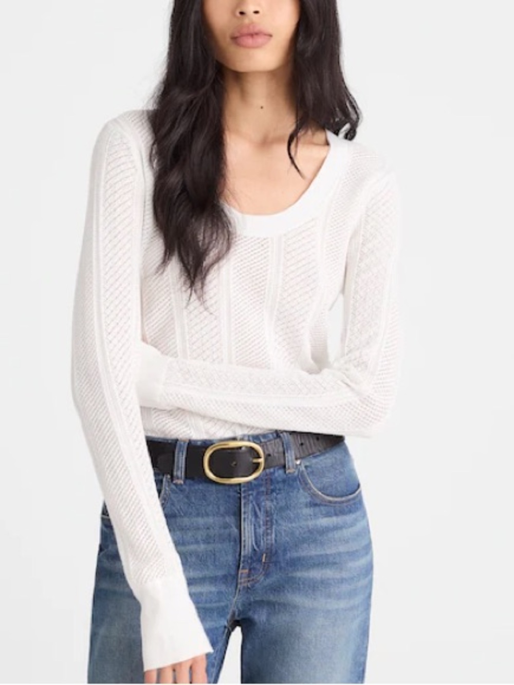 Madewell The Signature Knit Lace-Stitch Sweater in white Size XXS